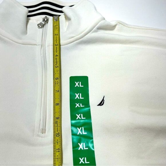 Nautica Ladies Quarter Zip Pullover Off White Blue Stripe Neck Boat XL - Picture 5 of 11